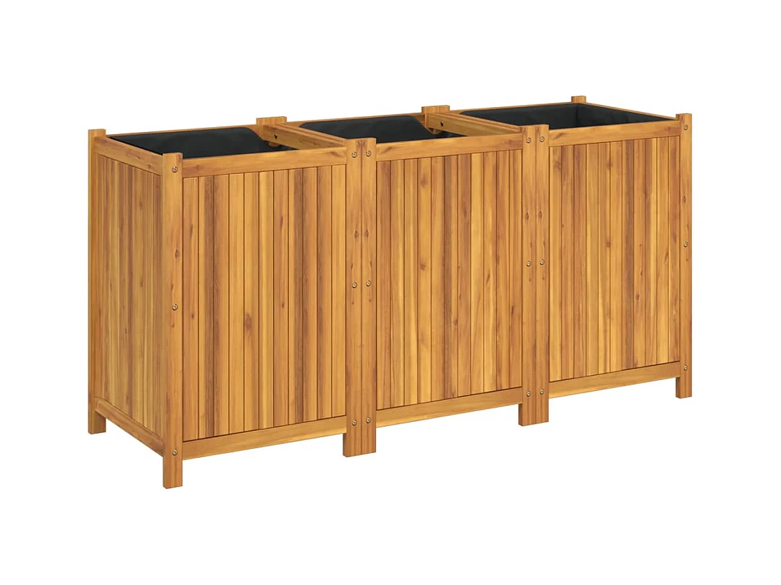 Fioriera aiuola rialzata vassoio piante fiori terrazza giardino con rivestimento 150 x 50 x 75 cm legno massello di acacia marrone 02_0038122