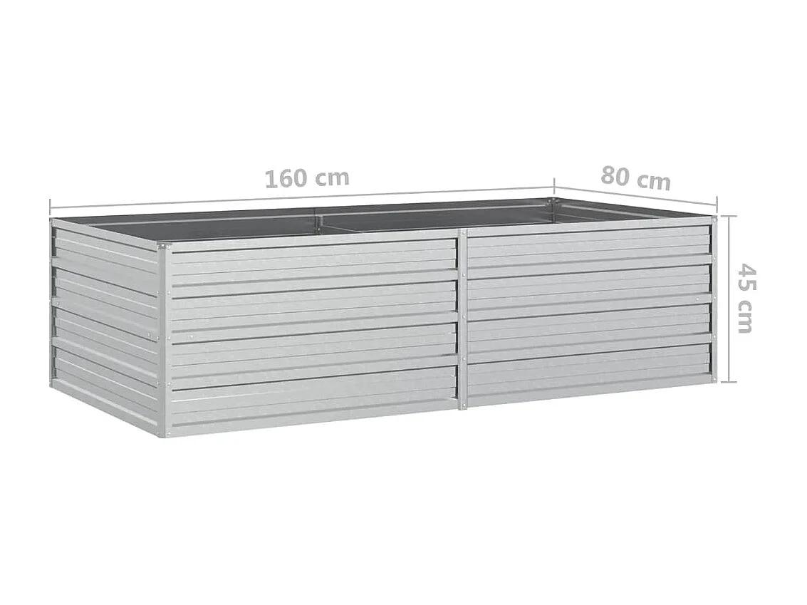 Macetero bancal elevado plantas flores terraza jardín jardín 160 x 80 x 45 cm acero galvanizado plateado Plata 02_0039383