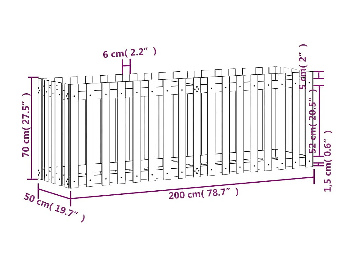 Jardinière bac lit surélevé noire 200 x 50 x 70 cm 02_0039809