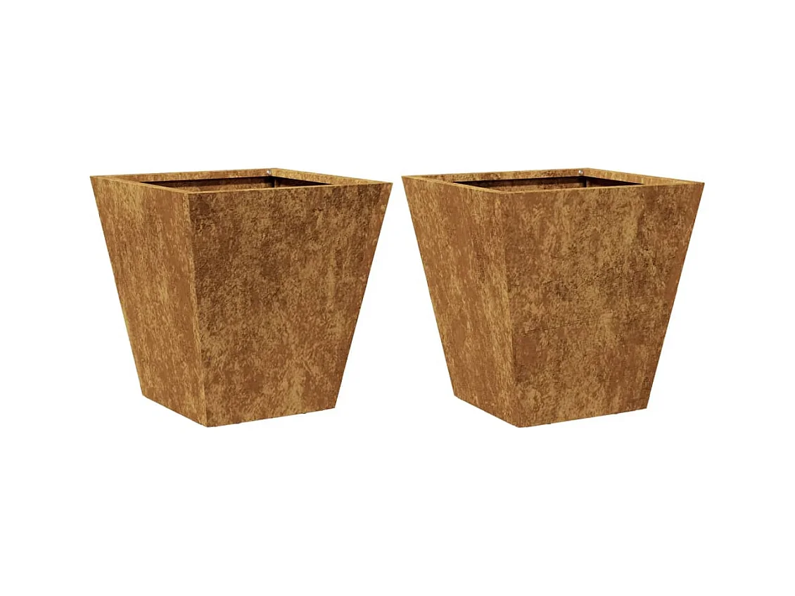 Vaso per fioriera aiuola rialzata piante fiori giardino terrazze set da 2 30 x 30 x 30 cm acciaio corten Marrone 02_0038917