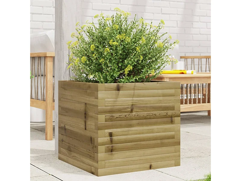 Macetero bancal elevado plantas flores terraza jardín 50 x 50 x 45,5 cm madera de pino impregnada marrón 02_0037635