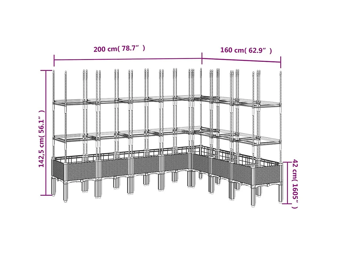 Jardinière bac lit surélevé grise 200 x 160 x 142 cm 02_0038279