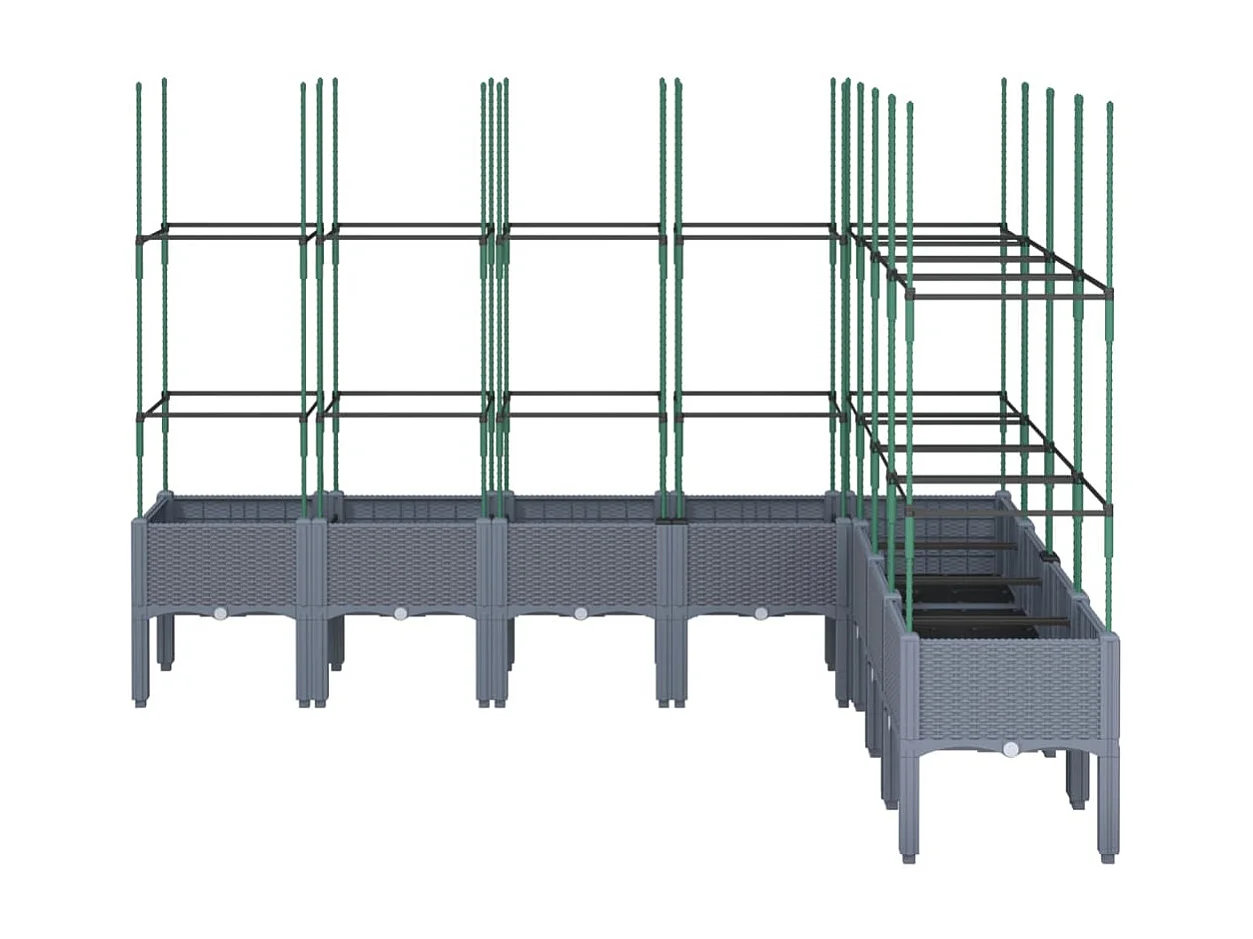 Macetero bancal elevado plantas flores terraza jardín con enrejado 200 x 160 x 142,5 cm PP gris 02_0038279