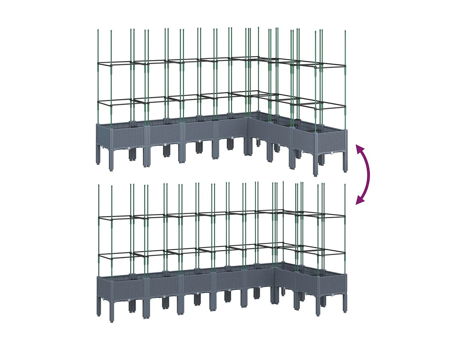Macetero bancal elevado plantas flores terraza jardín con enrejado 200 x 160 x 142,5 cm PP gris 02_0038279