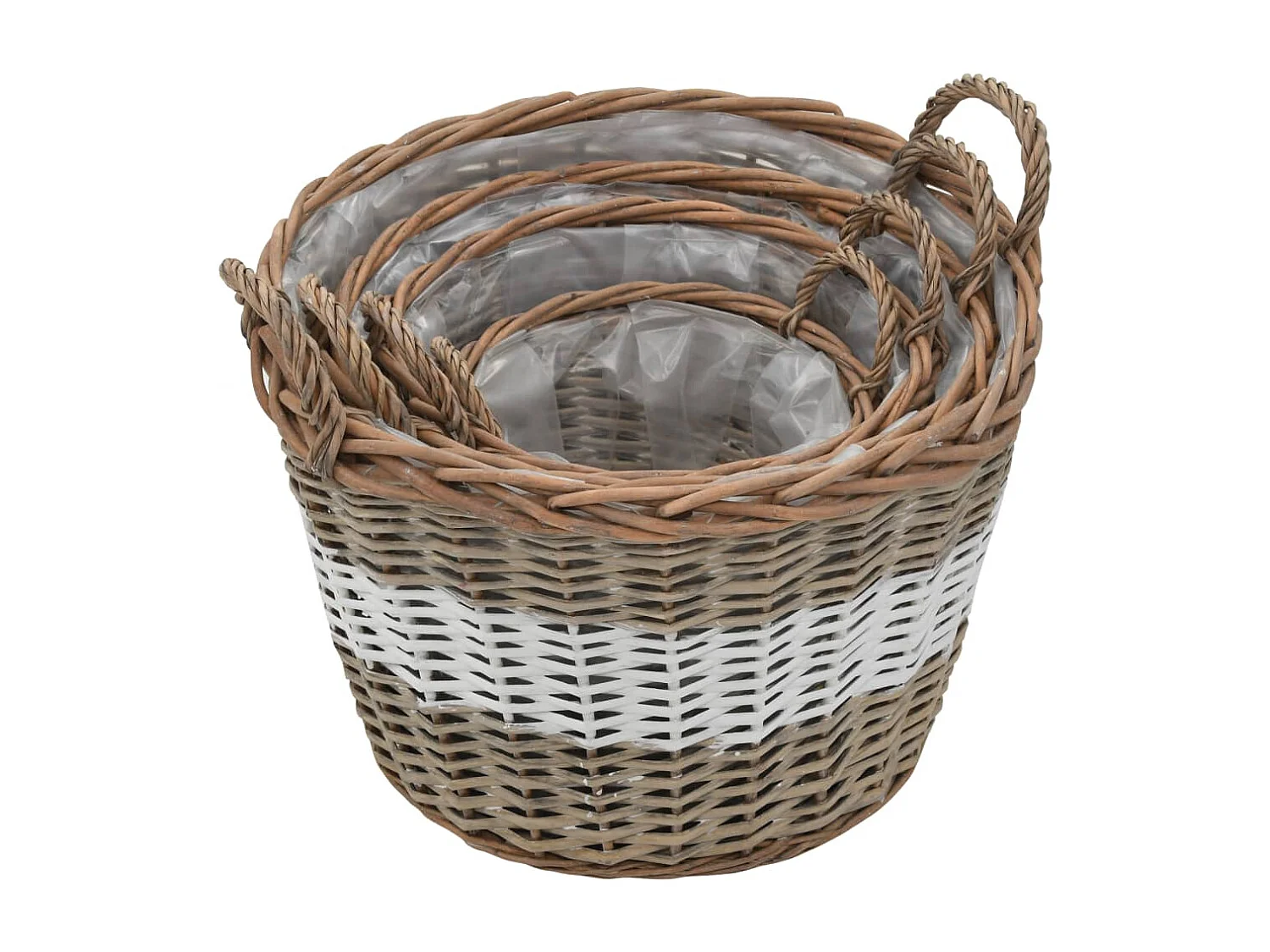 Fioriera aiuola rialzata piante fiori giardino 4 pezzi in vimini con rivestimento in PE 02_0001333