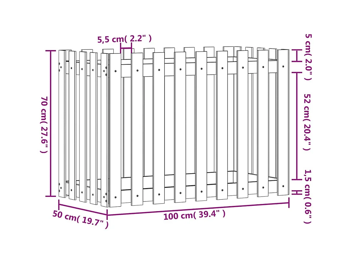 Jardinière bac lit surélevé bois marron 100 x 50 x 70 cm 02_0039823