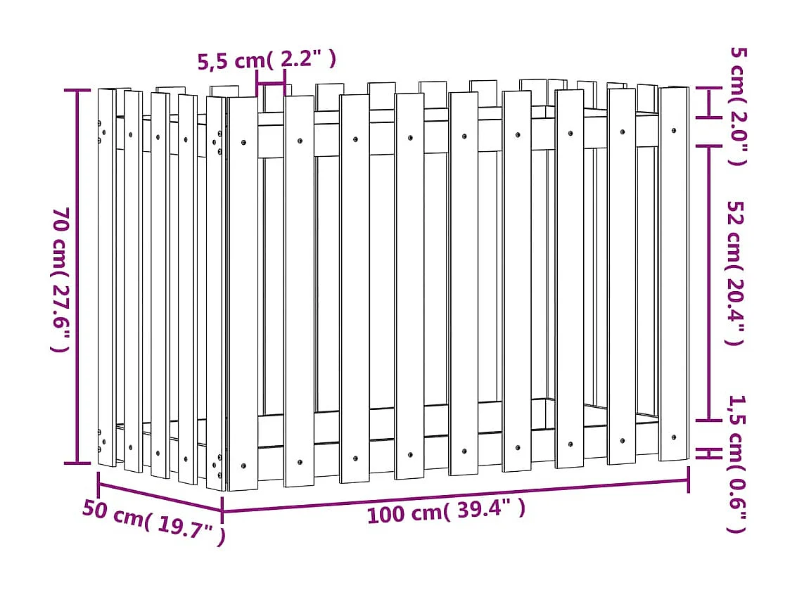 Jardinière bac lit surélevé bois marron 100 x 50 x 70 cm 02_0039823