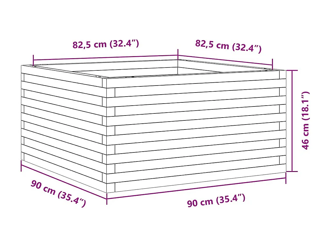 Fioriera rialzata per piante fiori terrazza giardino 90 x 90 x 46 cm legno di pino massiccio bianco 02_0038053