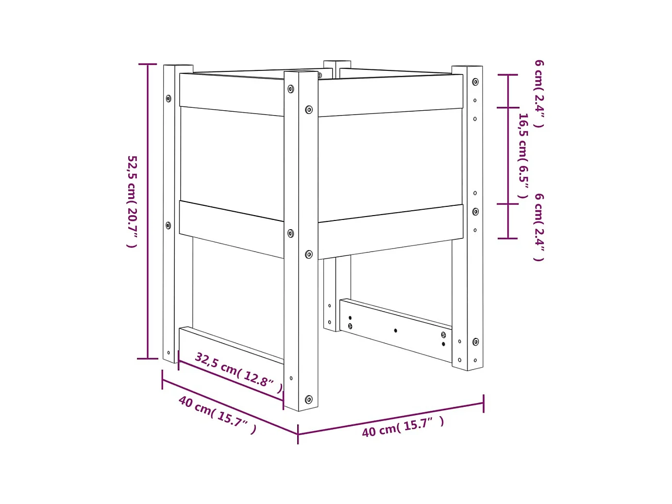 Jardinière bac lit surélevé bois marron 40 x 40 x 52.5 cm 02_0037576