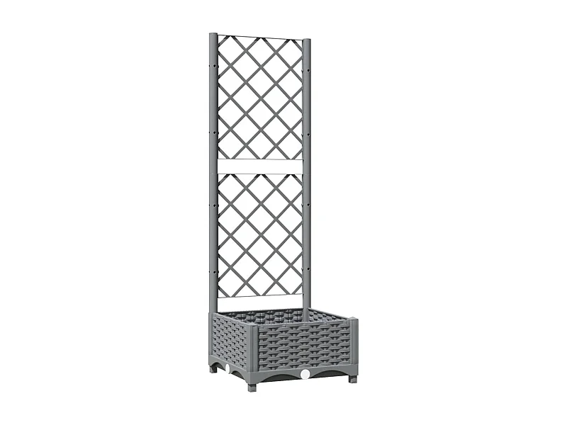 Macetero bancal elevado plantas flores terraza jardín con enrejado ligero 40 x 40 x 121,5 cm PP gris 02_0038355