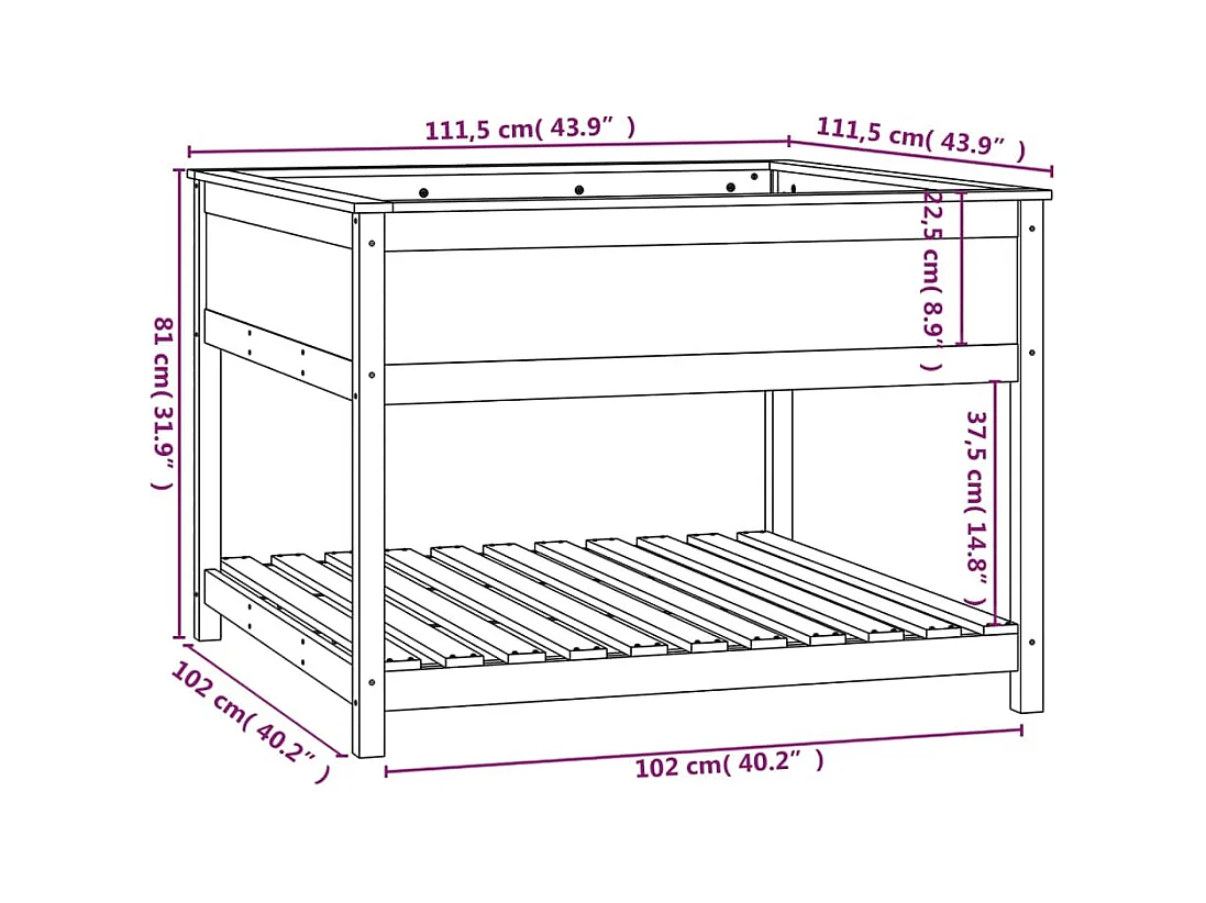 Jardinière bac lit surélevé bois marron 111.5 x 111.5 x 81 cm 02_0038380