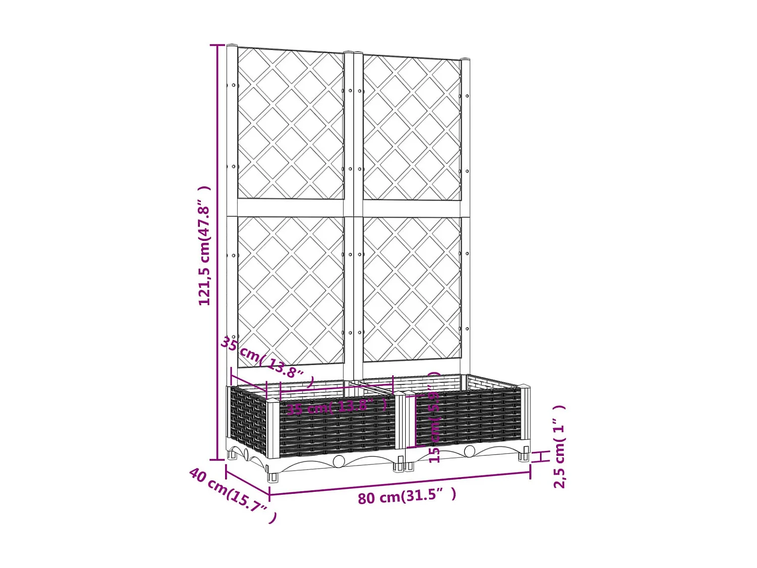 Jardinière bac lit surélevé grise 80 x 40 x 121.5 cm 02_0038302