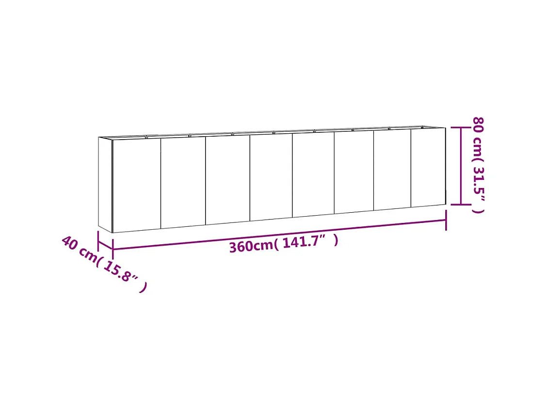 Jardinière bac lit surélevé marron 360 x 40 x 80 cm 02_0039439