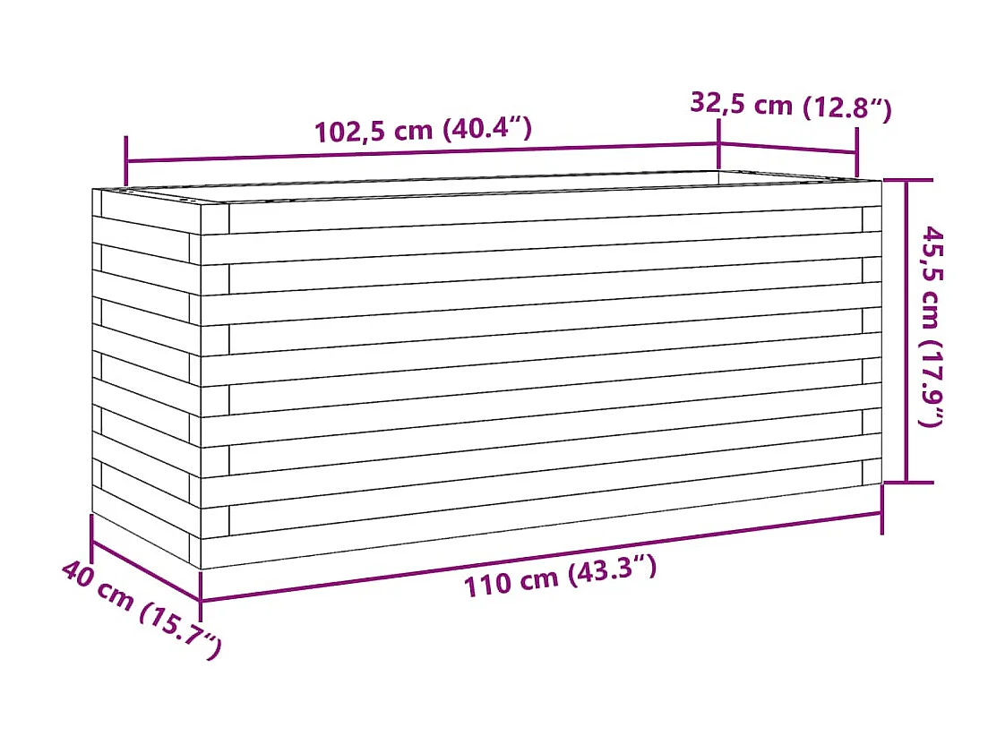 Bandeja para plantar plantas com canteiro elevado flores terraço jardim 110 x 40 x 45,5 cm madeira de pinho impregnada marrom 02_0037332