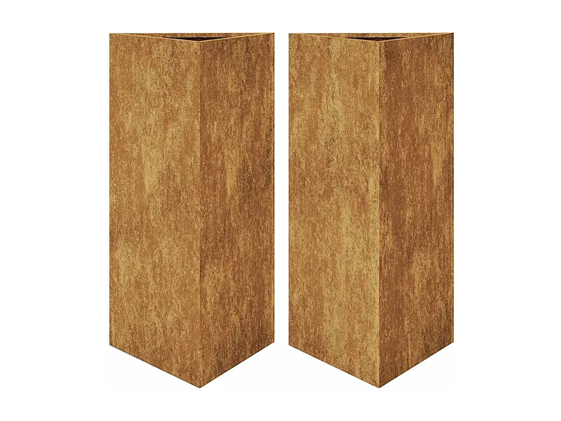 Plantador bandeja elevada plantas flores jardim terraços conjunto de 2 triangulares 40 x 34,5 x 70 cm aço corten marrom 02_0039101