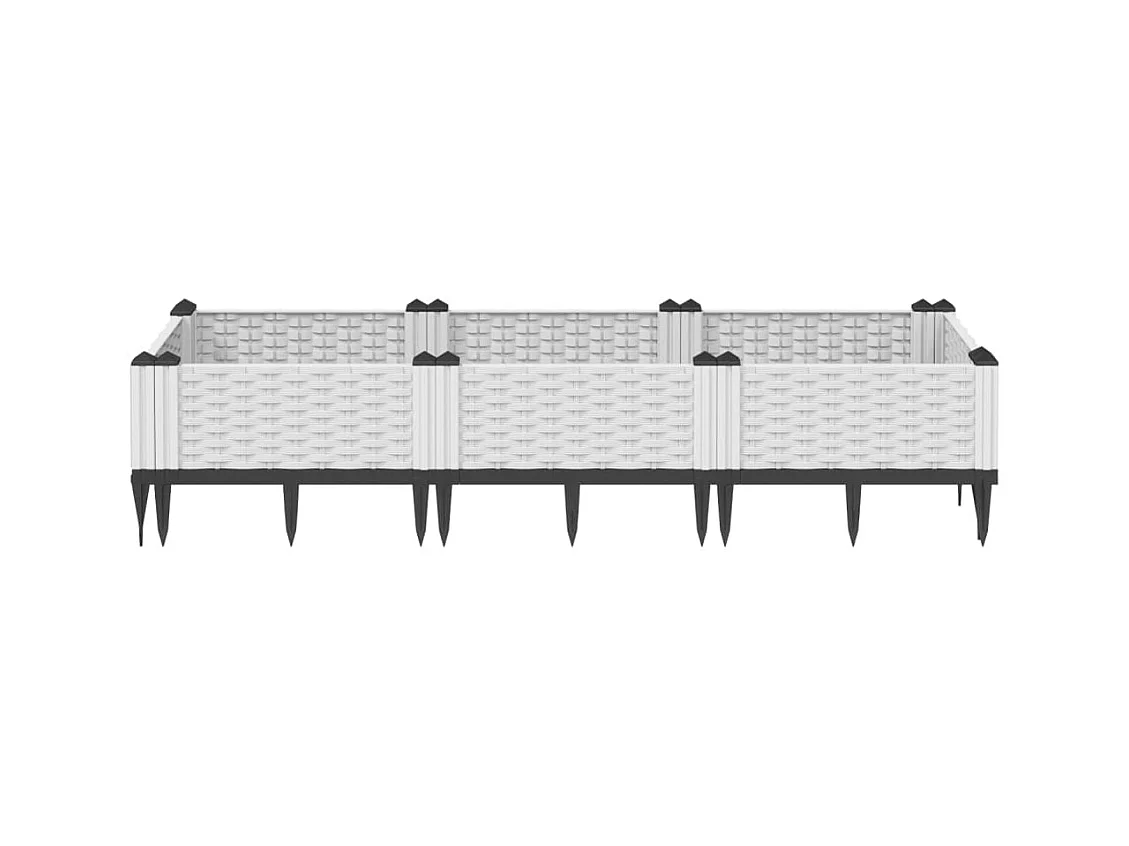 Vassoio per fioriera aiuola rialzata piante fiori terrazza giardino con paletti 125 x 40 x 28,5 cm PP bianco 02_0038185
