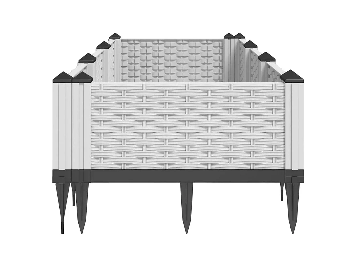 Vassoio per fioriera aiuola rialzata piante fiori terrazza giardino con paletti 125 x 40 x 28,5 cm PP bianco 02_0038185