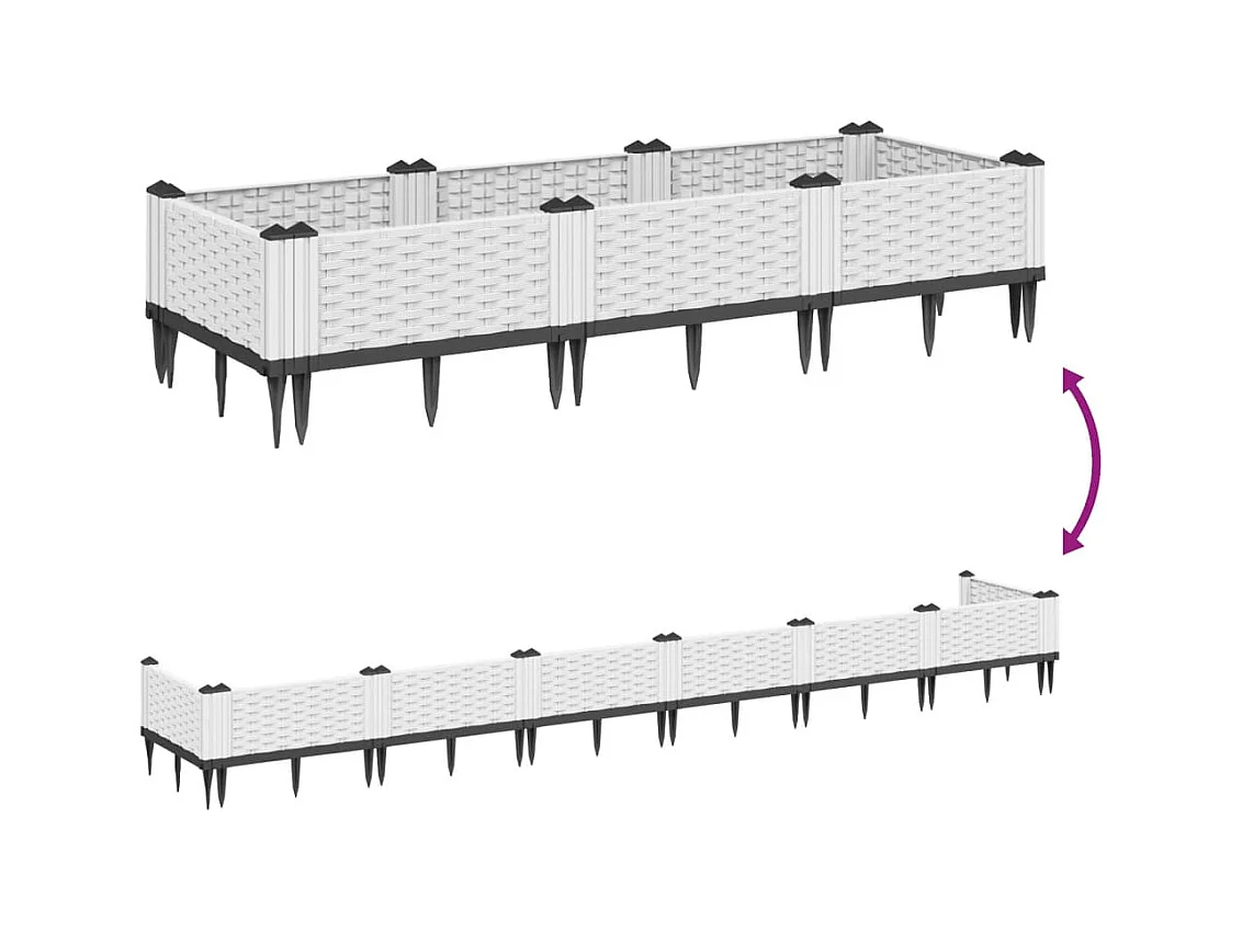 Vassoio per fioriera aiuola rialzata piante fiori terrazza giardino con paletti 125 x 40 x 28,5 cm PP bianco 02_0038185