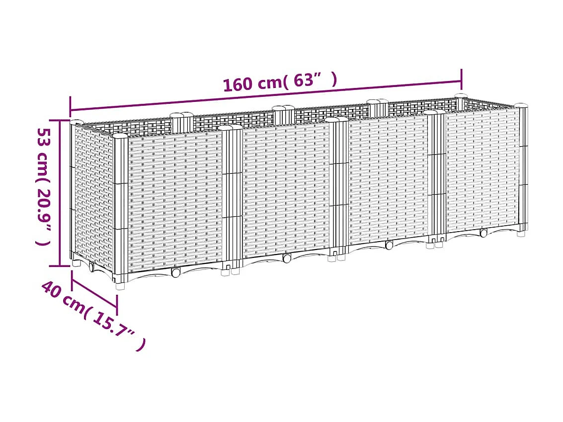 Jardinière bac lit surélevé grise 160 x 40 x 53 cm 02_0037463