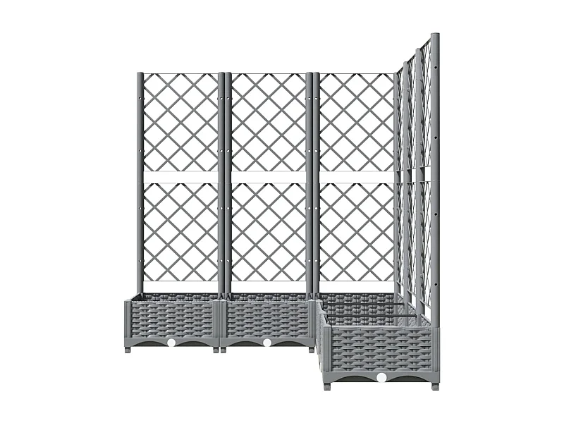 Macetero bancal elevado plantas flores terraza jardín con enrejado ligero 120 x 120 x 121,5 cm PP gris 02_0038340