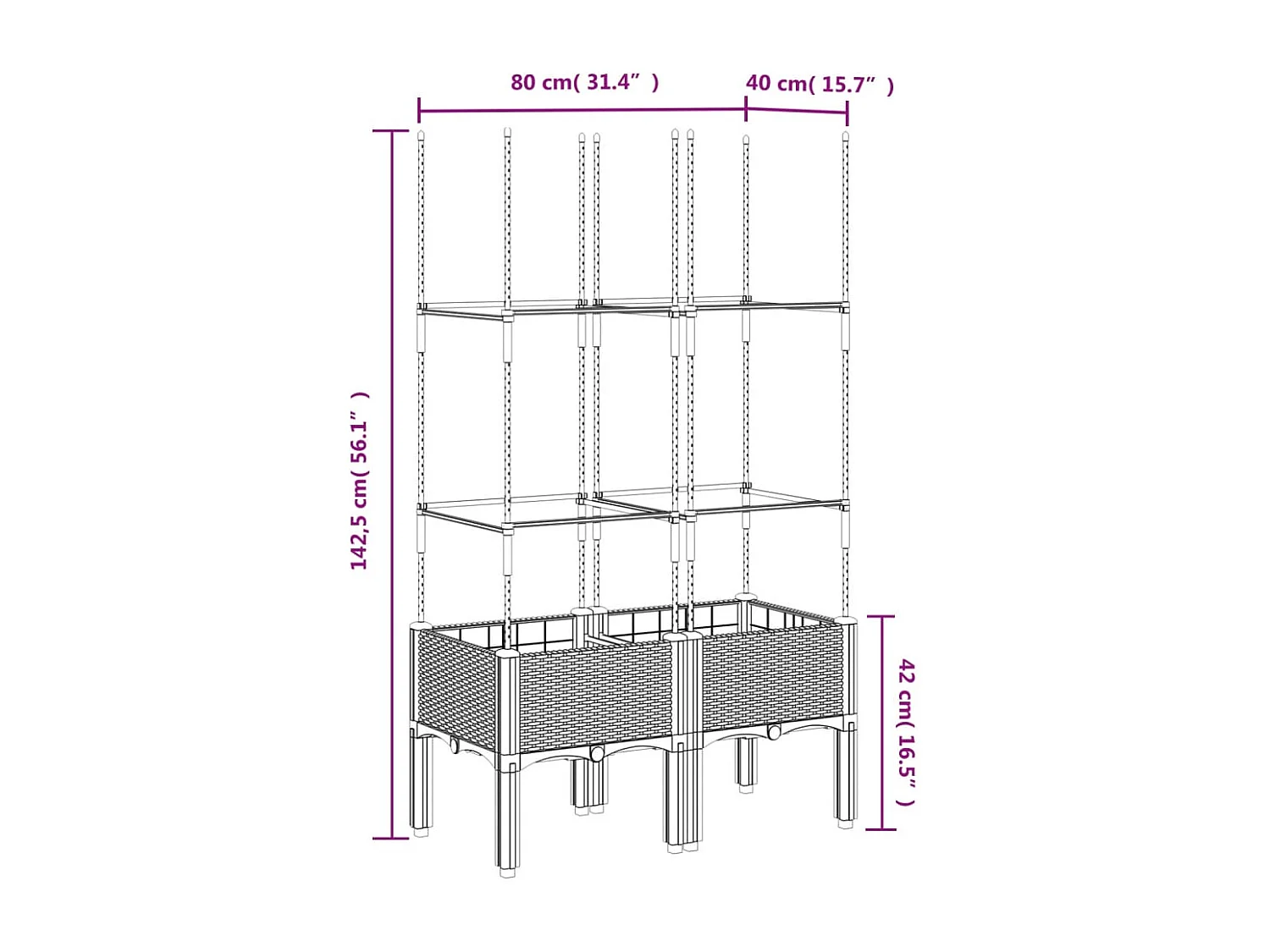 Jardinière bac lit surélevé grise 80 x 40 x 142 cm 02_0038314