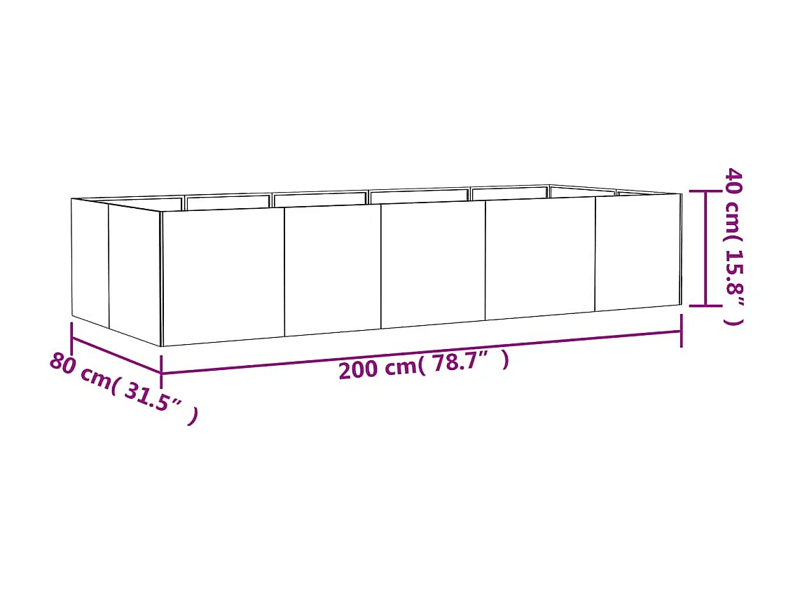 Jardineira canteiro elevado plantas flores terraço jardim 200 x 80 x 40 cm aço corten castanho 02_0039404
