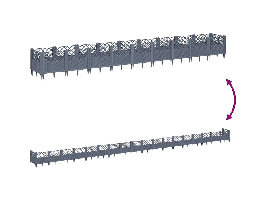 Bandeja para plantador de plantas com canteiro elevado flores terraço jardim com estacas 363,5 x 43,5 x 43,5 cm PP cinza 02_0038194