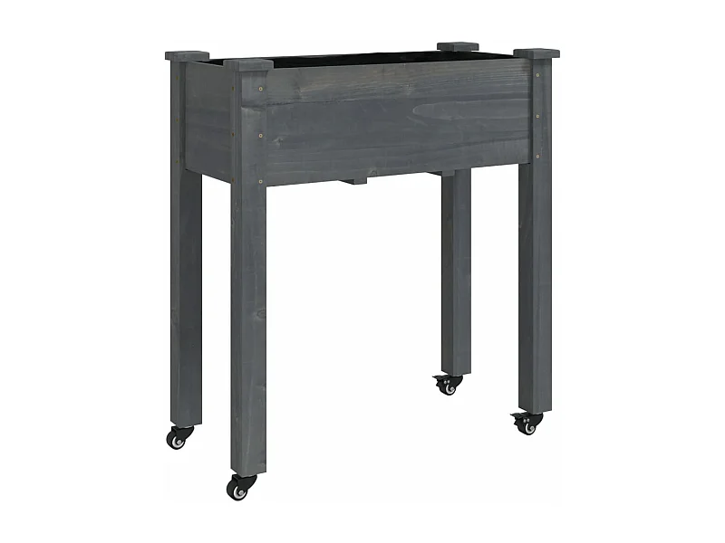 Macetero bancal elevado plantas flores terraza jardín sobre ruedas con forro 71 x 37 x 80 cm madera de abeto gris 02_0038728