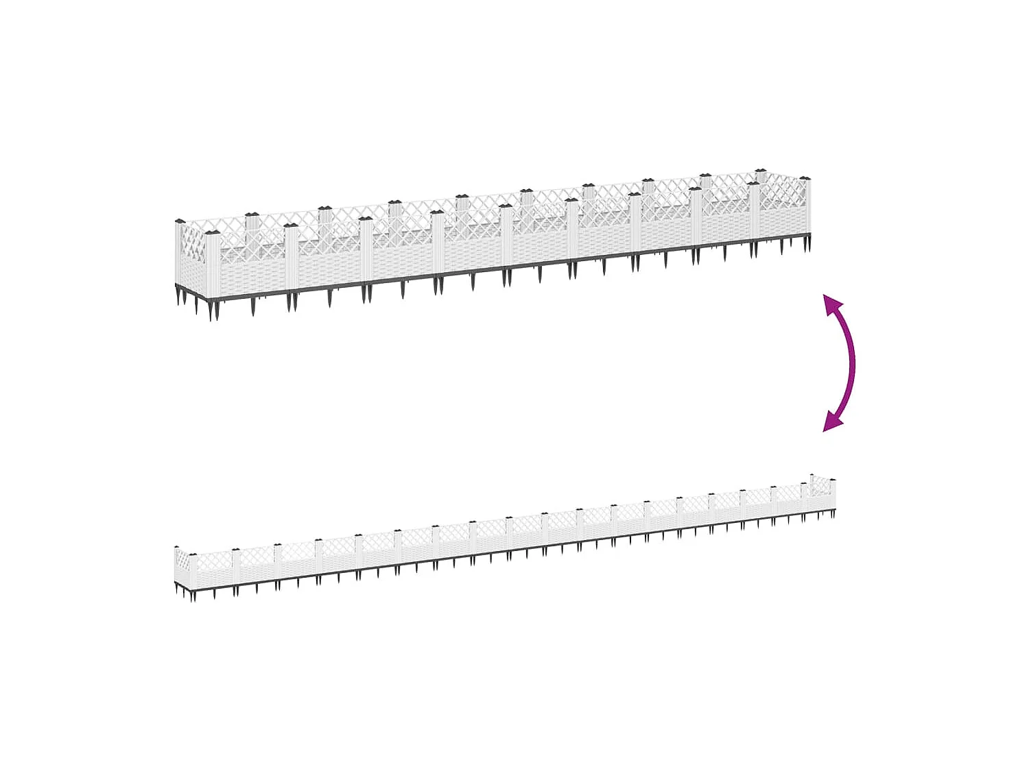 Vassoio per fioriera aiuola rialzata piante fiori terrazza giardino con paletti 363,5 x 43,5 x 43,5 cm PP bianco 02_0038193