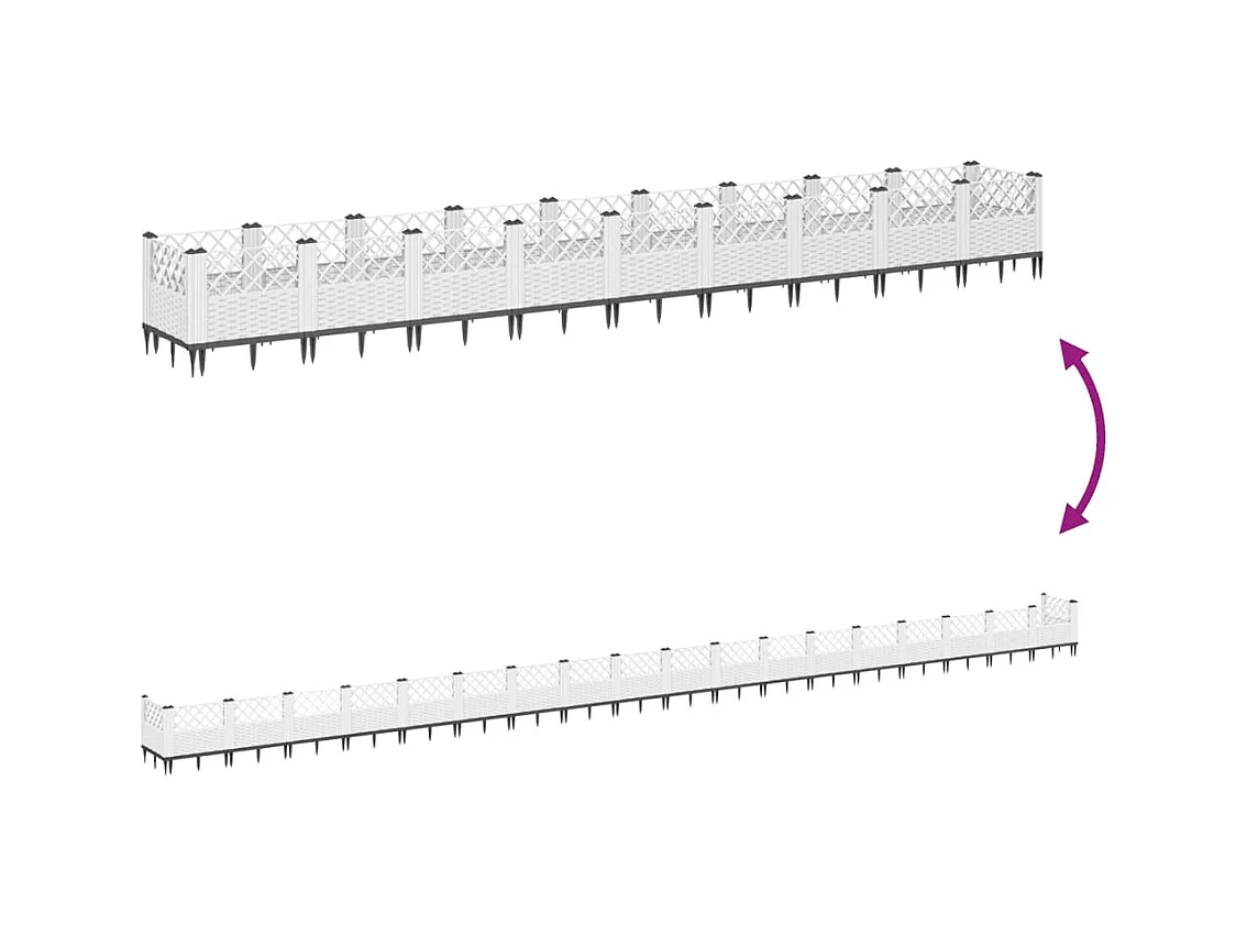 Vassoio per fioriera aiuola rialzata piante fiori terrazza giardino con paletti 363,5 x 43,5 x 43,5 cm PP bianco 02_0038193