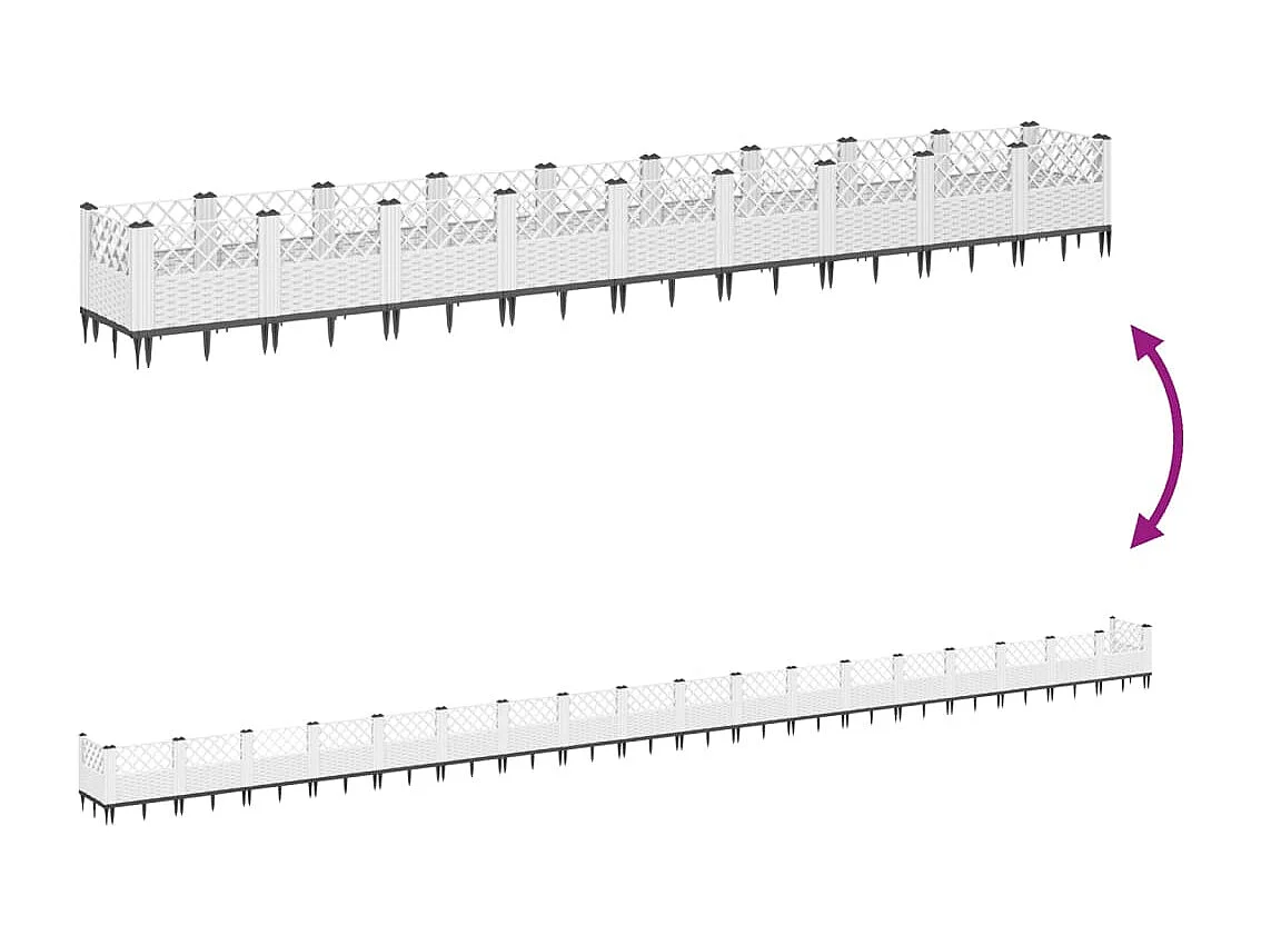 Bandeja para plantar plantas em canteiro elevado flores terraço jardim com estacas 363,5 x 43,5 x 43,5 cm PP branco 02_0038193