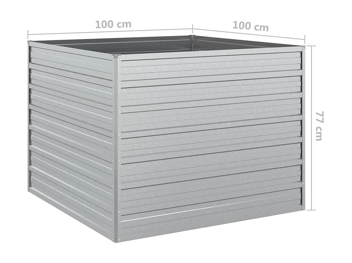Macetero bancal elevado plantas flores terraza jardín jardín 100 x 100 x 77 cm acero galvanizado plateado Plata 02_0039297