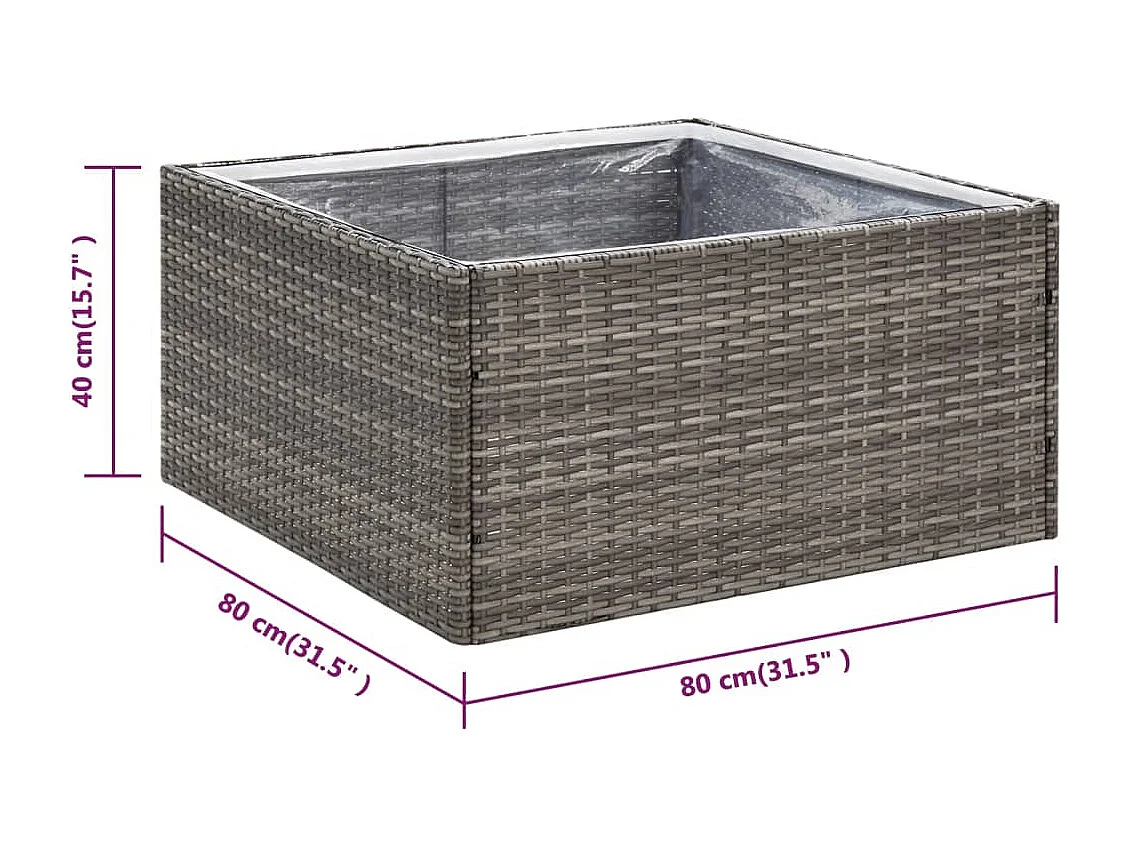 Macetero bancal elevado plantas flores terraza jardín 80 x 80 x 40 cm Gris resina tejida 02_0037908