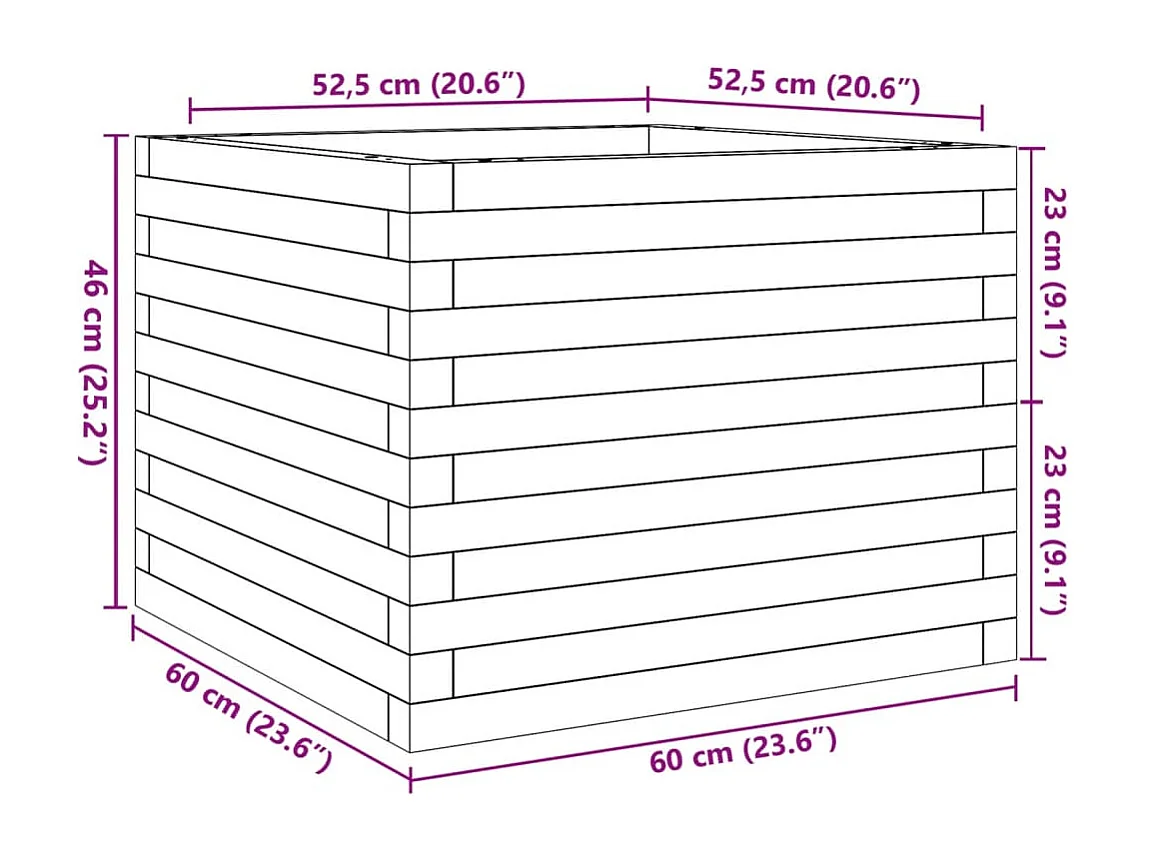 Jardinière bac lit surélevé bois marron 60 x 60 x 46 cm 02_0037714