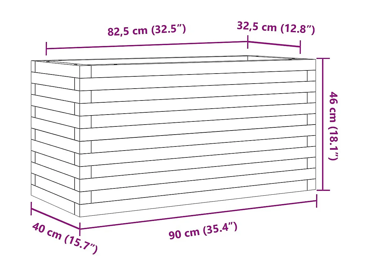 Macetero bancal elevado plantas flores terraza jardín 90 x 40 x 46 cm madera maciza de pino blanco 02_0037981