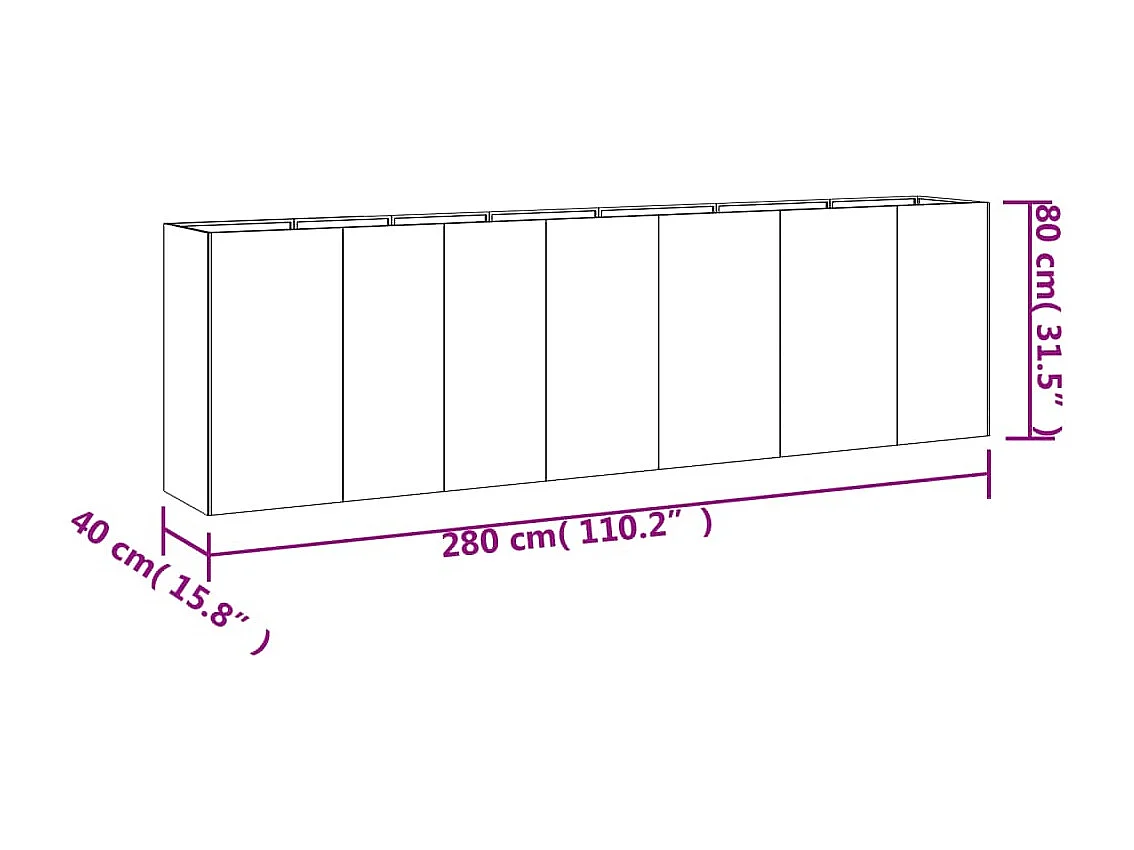 Canteiro elevado para plantas e flores terraço jardim 280 x 40 x 80 cm aço corten marrom 02_0039419