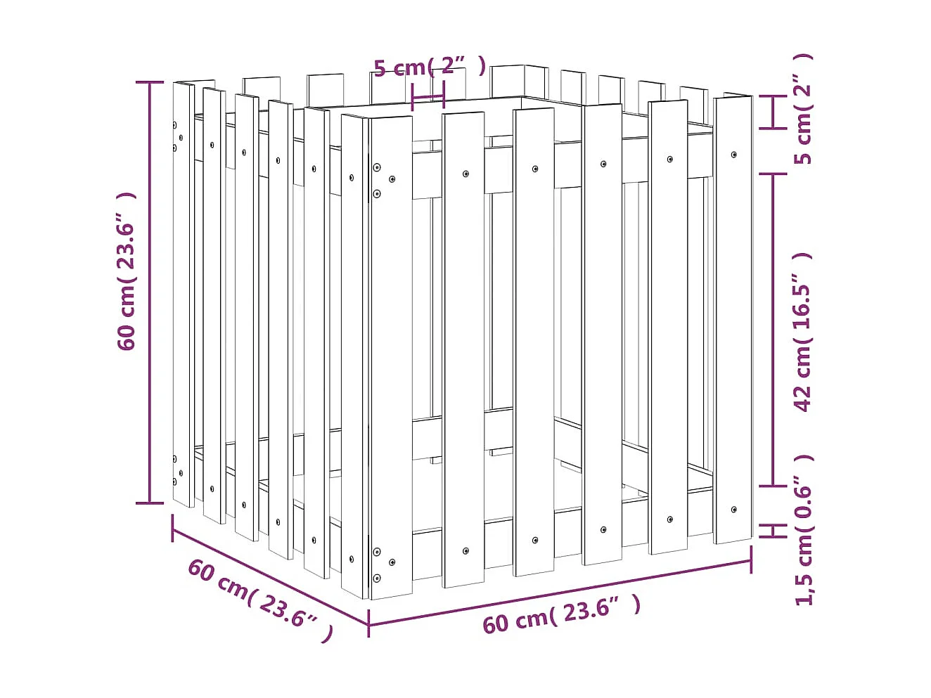 Jardinière bac lit surélevé marron 60 x 60 x 60 cm 02_0038107