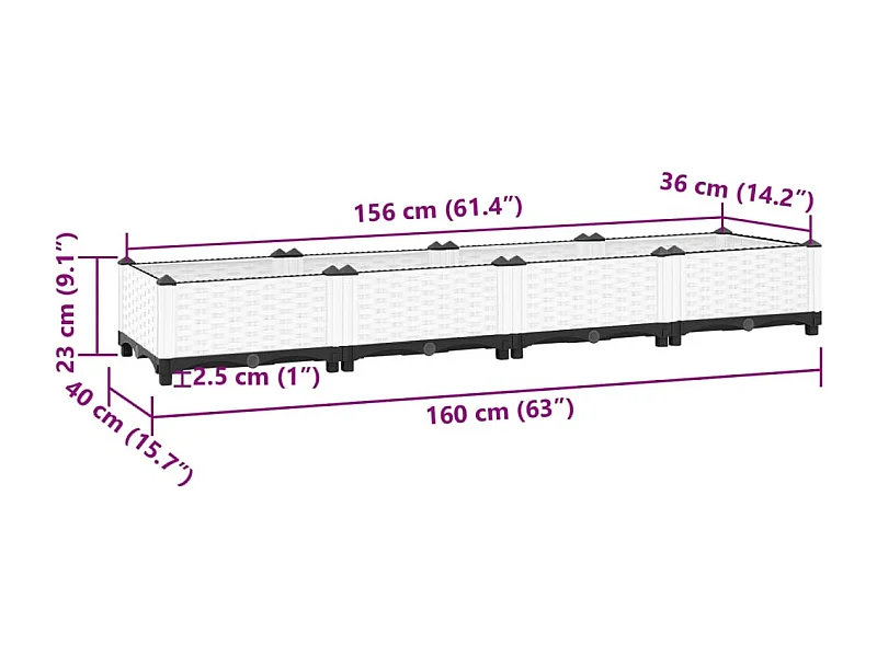 Macetero bancal elevado plantas flores terraza jardín 160 x 40 x 23 cm blanco polipropileno 02_0039212
