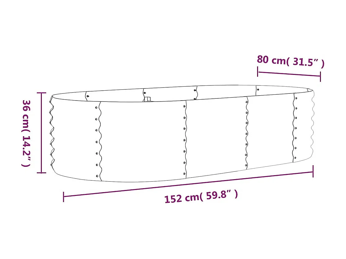 Canteiro elevado para plantas e flores adequado para pátios e jardins aço revestido a pó 152 x 80 x 36 cm cinza 02_0039582