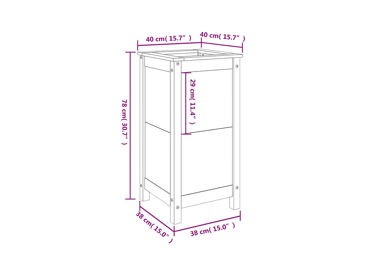 Jardinière bac lit surélevé bois marron 40 x 40 x 78 cm 02_0037580