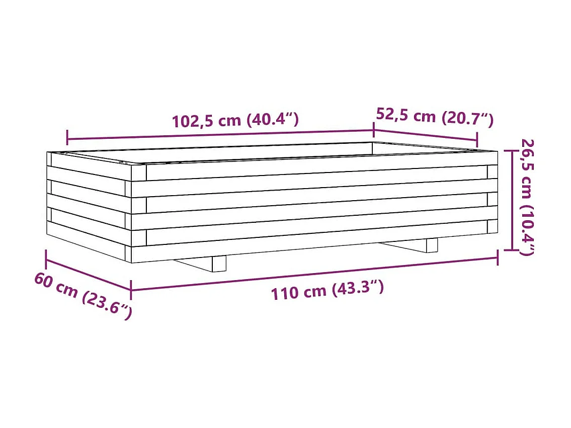 Macetero bancal elevado plantas flores terraza jardín cera 110 x 60 x 26,5 cm madera maciza de pino marrón 02_0038439