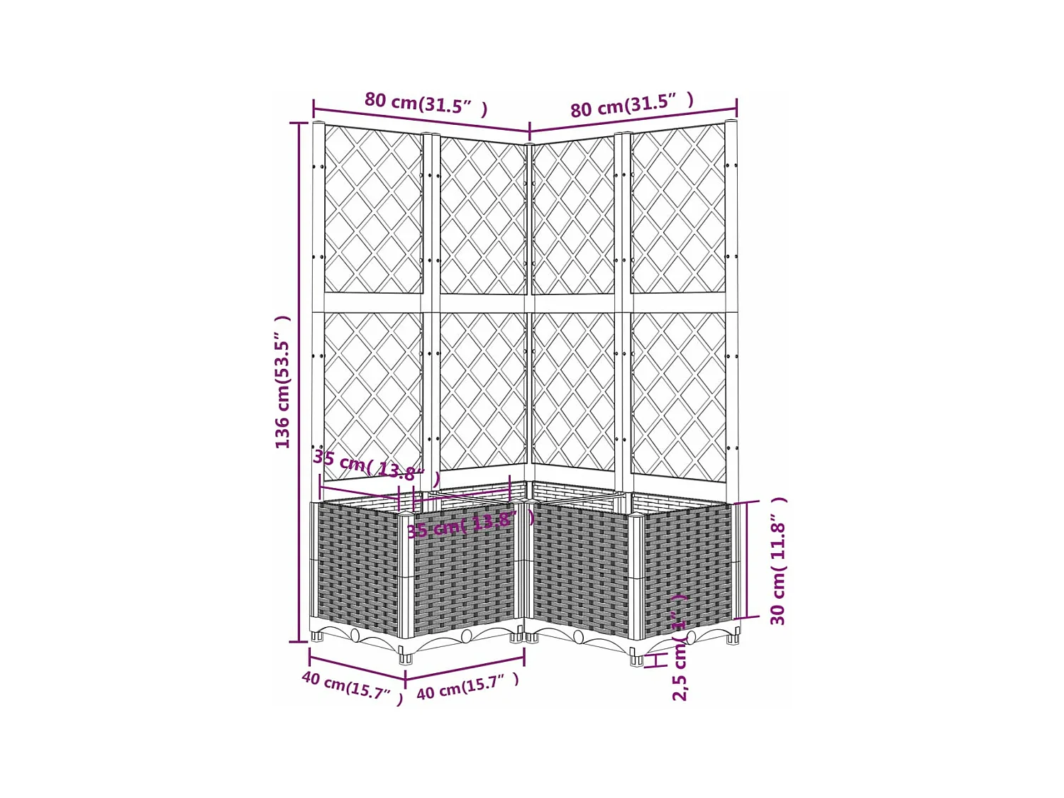 Jardinière bac lit surélevé grise 80 x 80 x 136 cm 02_0038318