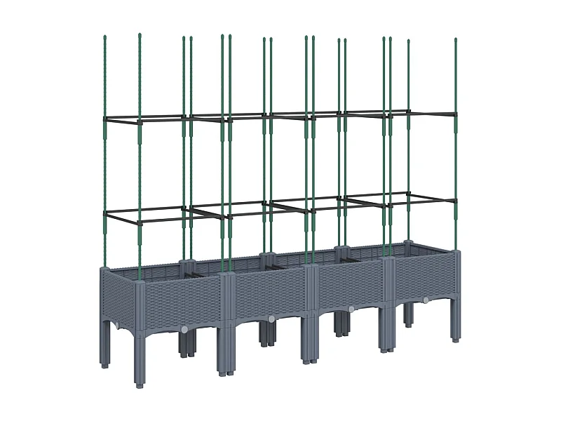 Macetero elevado bandeja plantas flores terraza jardín con enrejado 160 x 40 x 142,5 cm PP gris 02_0038271