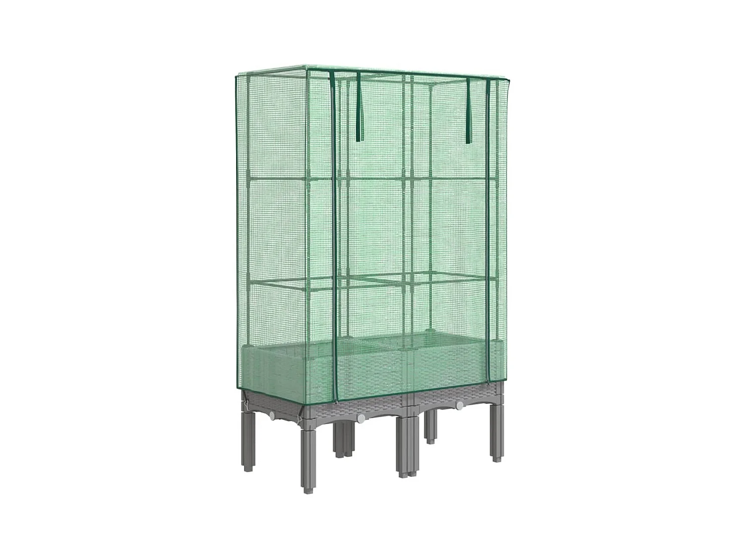 Bandeja de canteiro elevada para plantas, flores, jardim elevado, terraço com capa de rattan 80 x 40 x 140 cm cinza claro 02_0038796