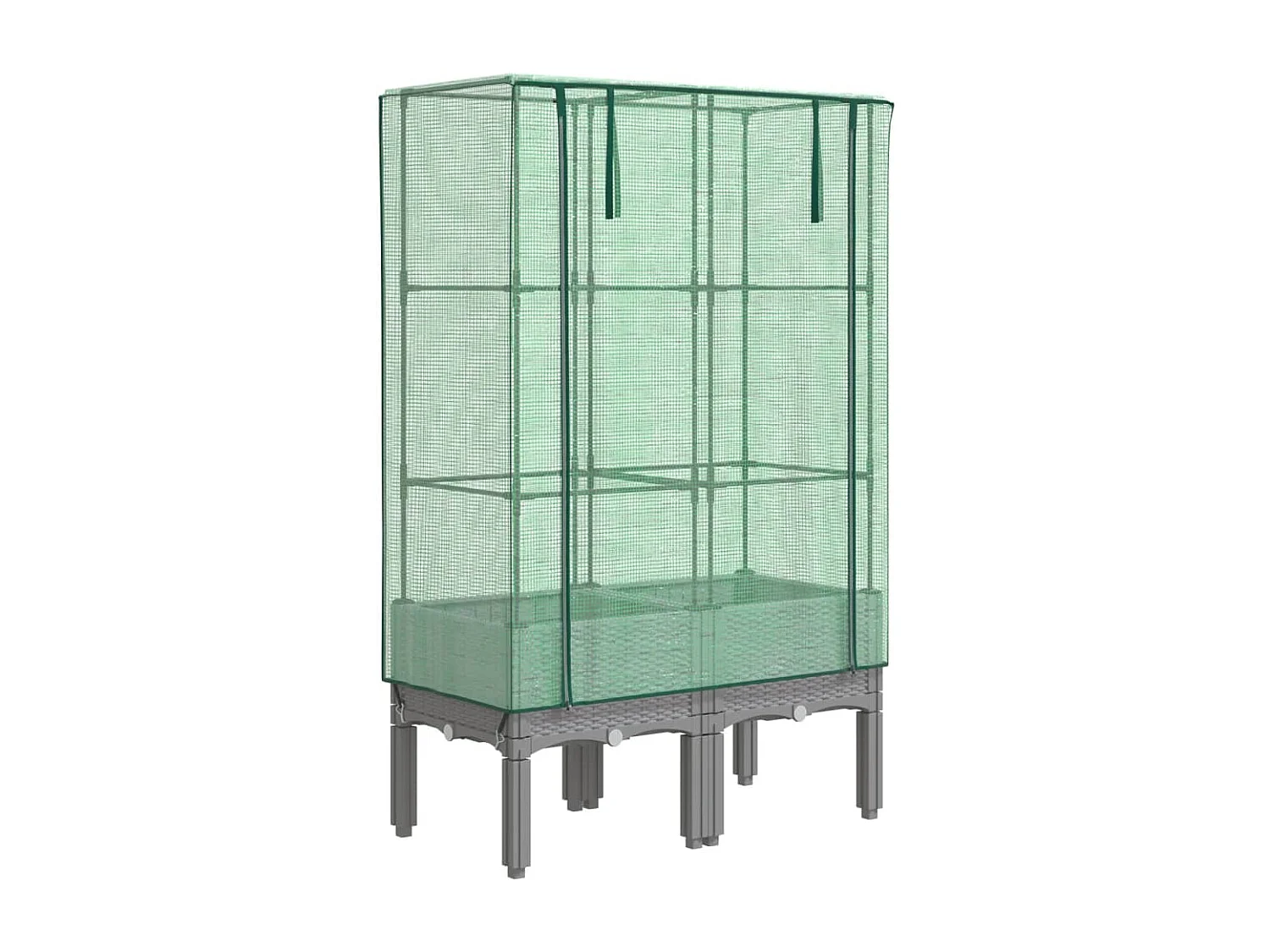 Macetero elevado para bancal, plantas, flores, jardín elevado, terraza con cubierta de aspecto de ratán, 80 x 40 x 140 cm, gris claro 02_0038796