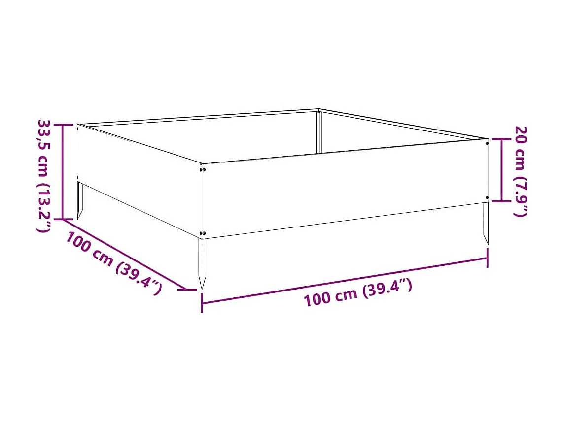 Macetero bancal elevado plantas flores terraza jardín jardín 100 x 100 x 33,5 cm acero blanco 02_0039281
