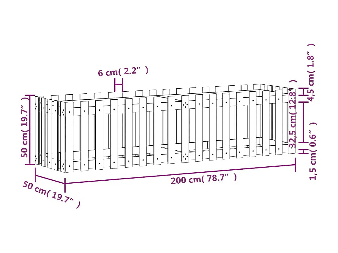 Jardinière bac lit surélevé bois marron 200 x 50 x 50 cm 02_0039829