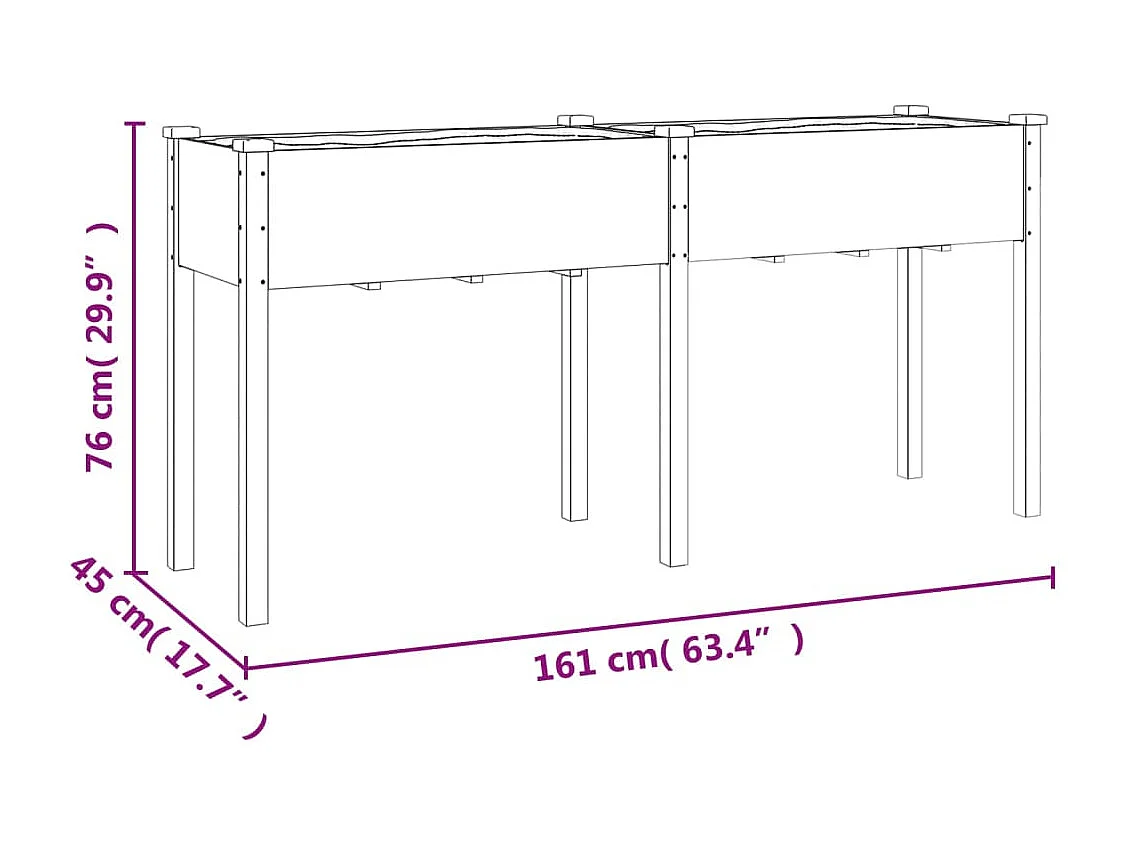 Macetero bancal elevado plantas flores terraza jardín con forro 161 x 45 x 76 cm madera maciza abeto marrón 02_0038125