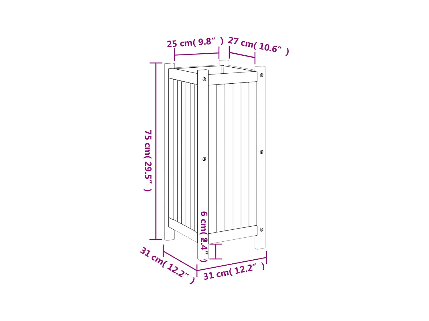 Jardinière bac lit surélevé bois marron 31 x 31 x 75 cm 02_0038131