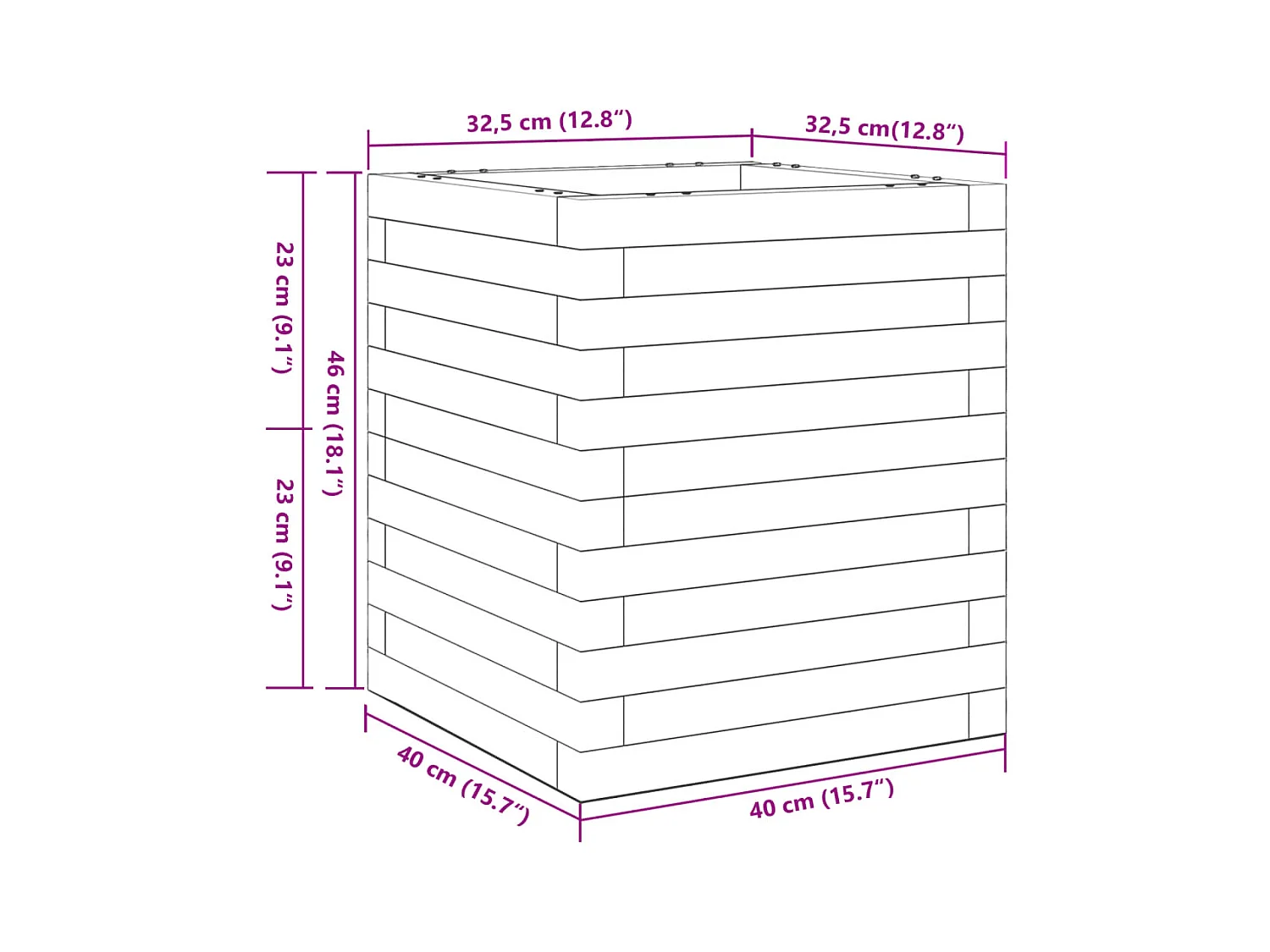Macetero bancal elevado plantas flores terraza jardín 40 x 40 x 46 cm madera maciza de pino marrón 02_0037562